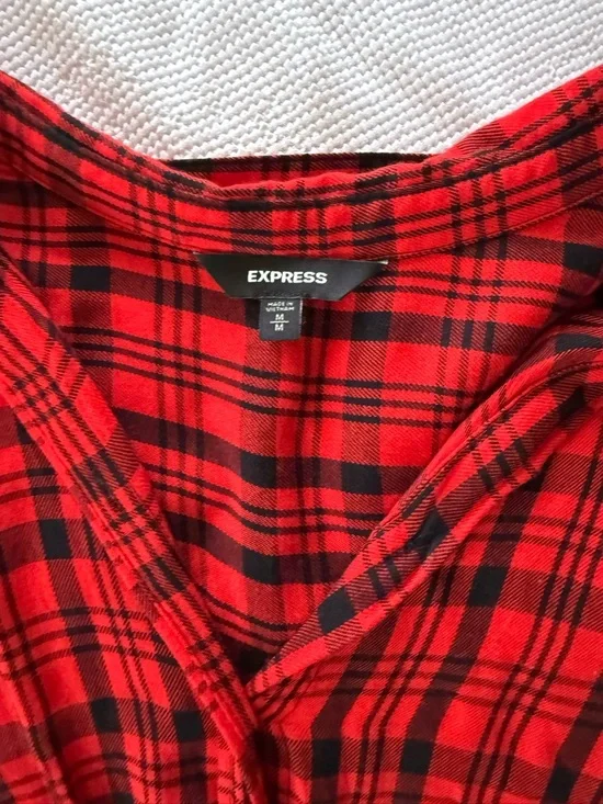 Express Red and Black Plaid Long Sleeve Dress - Picture 5 of 10